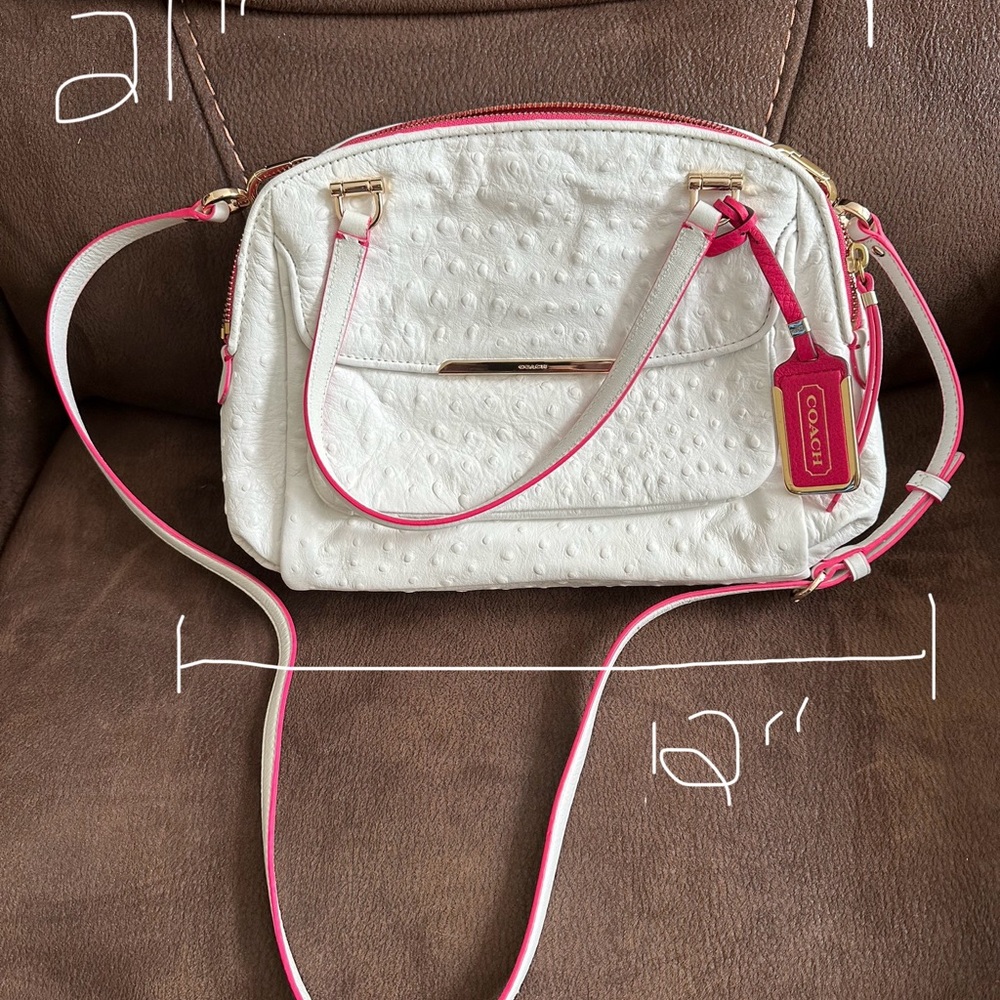 Coach White and Pink ostrich Crossbody Bag